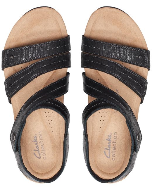 Clarks Black Calenne Clara Strappy Wedge Sandals