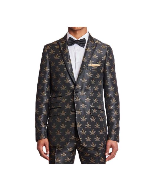 Paisley & Gray Black Grosvenor Slim Fit Bee Print Tuxedo Jacket for men