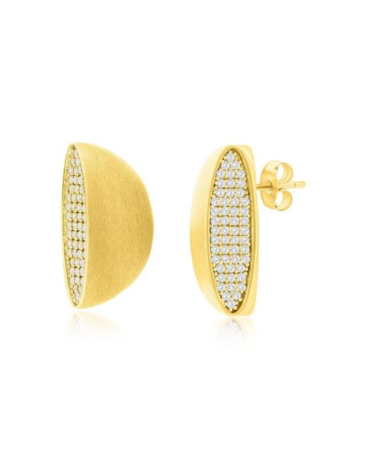 Simona Yellow Plated Over Sterling Silver Pave Cz Matte Half Circle Earrings