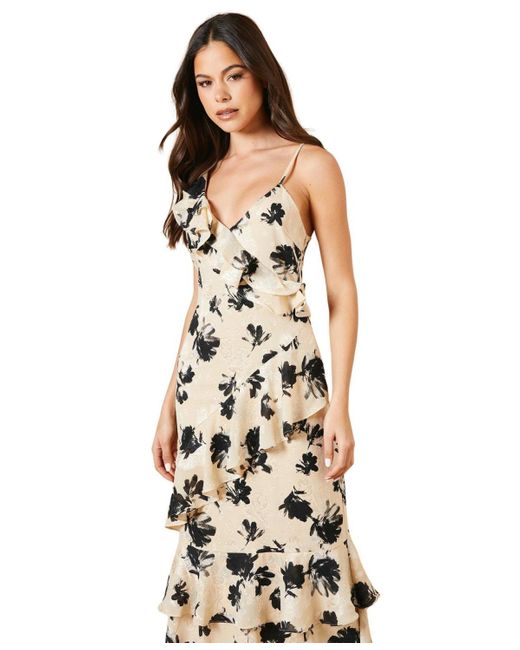 Oasis Metallic Asymmetric Tiered Midi Dress