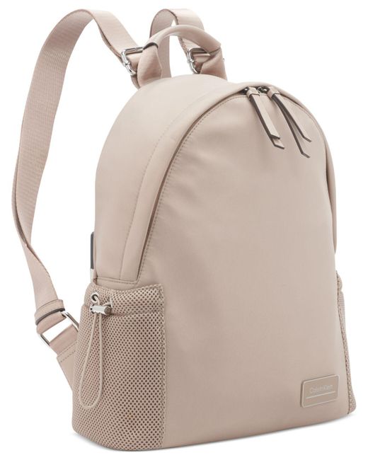 Calvin Klein Jessie Mesh Side Pocket Nylon Backpack in Natural | Lyst