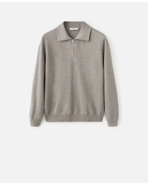 Mango Gray Zipper Collar Microstructure Sweater for men