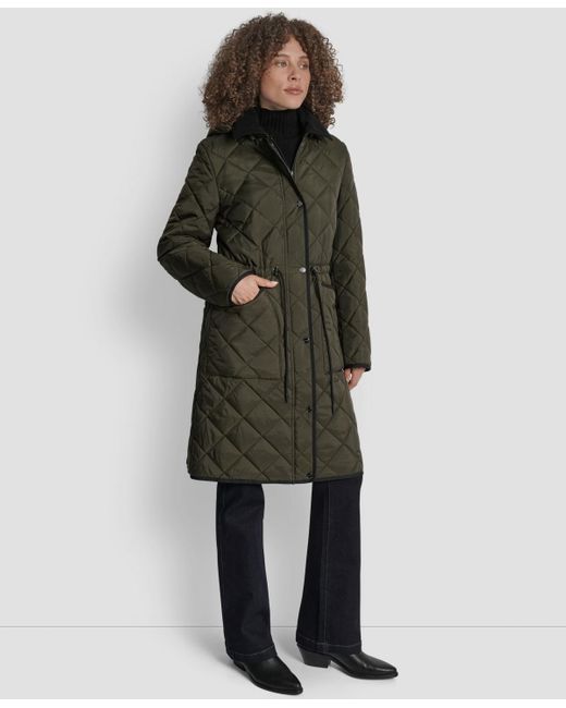 DKNY Green Corduroy-collar Quilted Anorak Coat