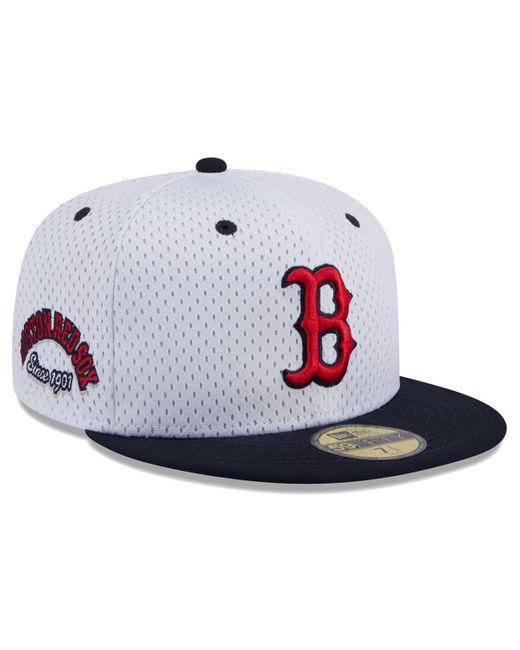 KTZ Blue White Boston Red Sox Throwback Mesh 59fifty Fitted Hat for men