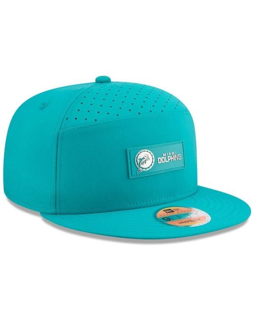 KTZ Blue Miami Dolphins 2025 Sideline Throwback Split Panel 9fifty Snapback Hat for men