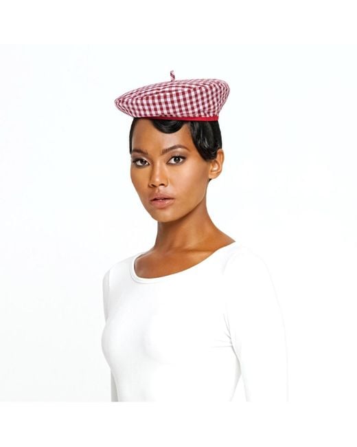 BrunnaCo Red Simone Gingham Beret Hat In