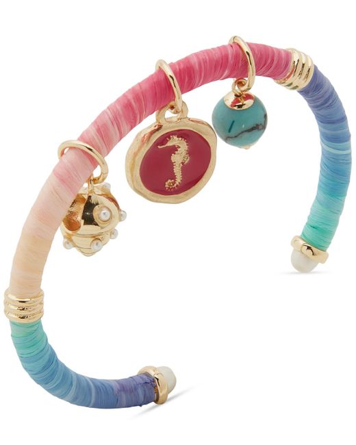 Lonna & Lilly Blue Gold-tone Mixed Stone Sea-motif Charm Raffia-wrapped Cuff Bracelet