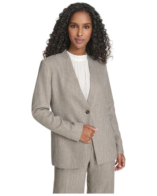 Calvin Klein Gray Novelty One Button Collarless Jacket