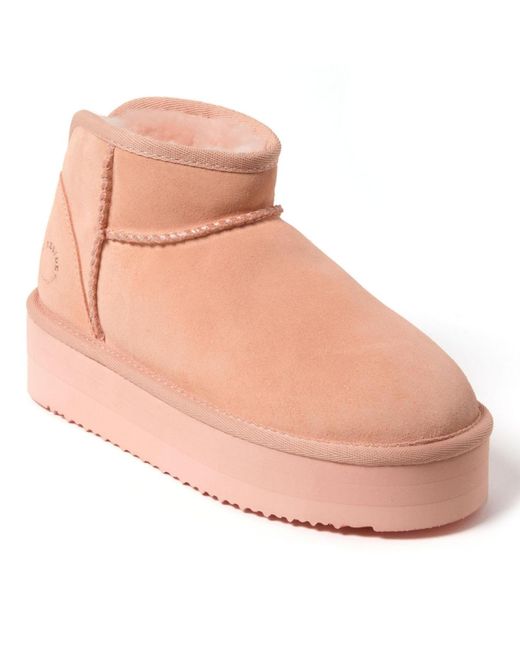 Dearfoams Pink Fireside By Kingston Genuine Shearling Platform Bootie