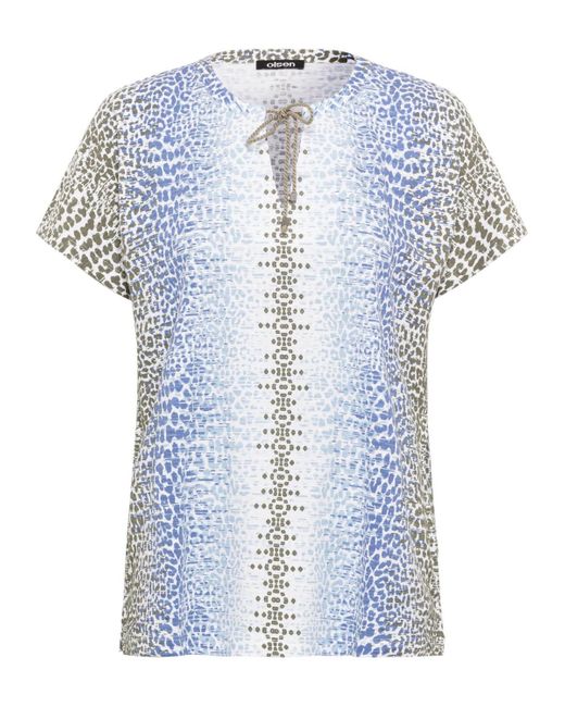 Olsen Blue Short Sleeve Allover Animal Print T-shirt