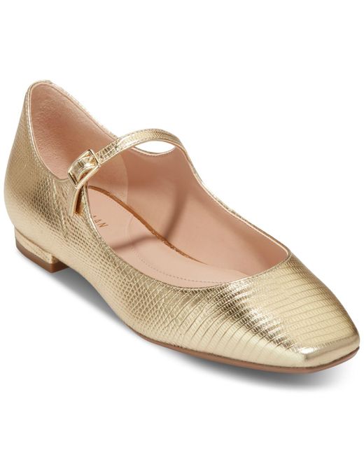 Cole Haan Leather Bridge Mary Jane Ballet Flats in Metallic | Lyst