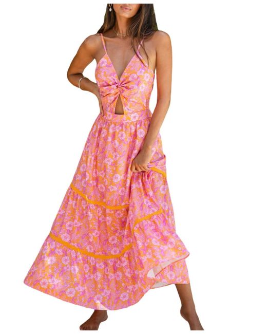 CUPSHE Pink Tangerine & Floral Sweetheart Twist Maxi Beach Dress