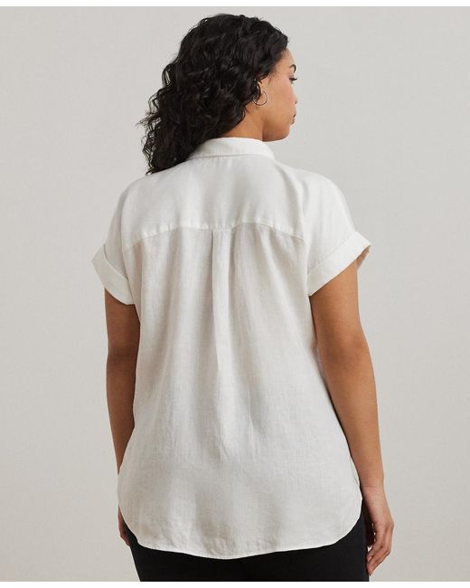 Ralph Lauren Blue Plus Size Linen Dolman Sleeve Top