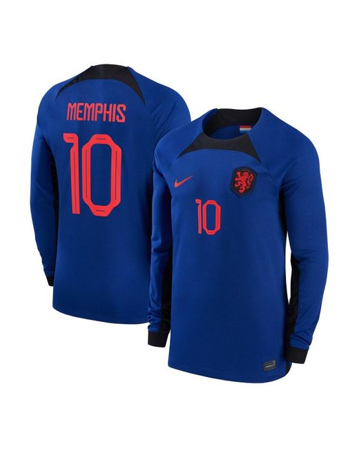 Nike Memphis Depay Blue Netherlands National Team 2022/23 Away Breathe ...