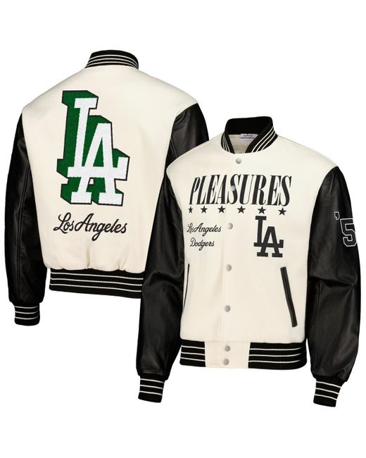 Pleasures Black Los Angeles Dodgers Full-snap Varsity Jacket for men