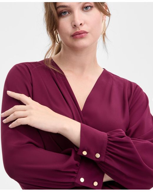 INC International Concepts Red Plus Size Asymmetrical Tie-front Blouse