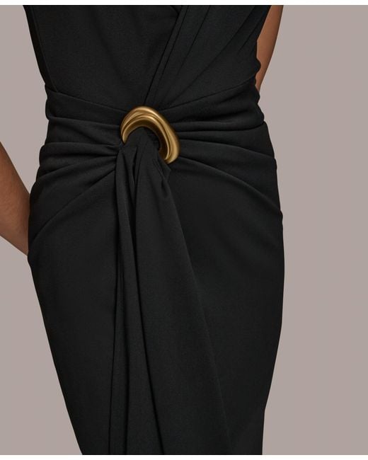 Donna Karan Draped Faux-wrap Gown in Black | Lyst