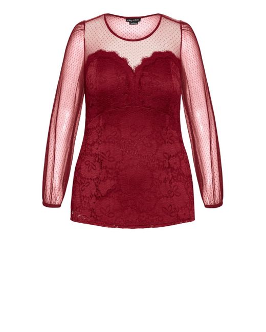 City Chic Red Plus Size Lace Party Top