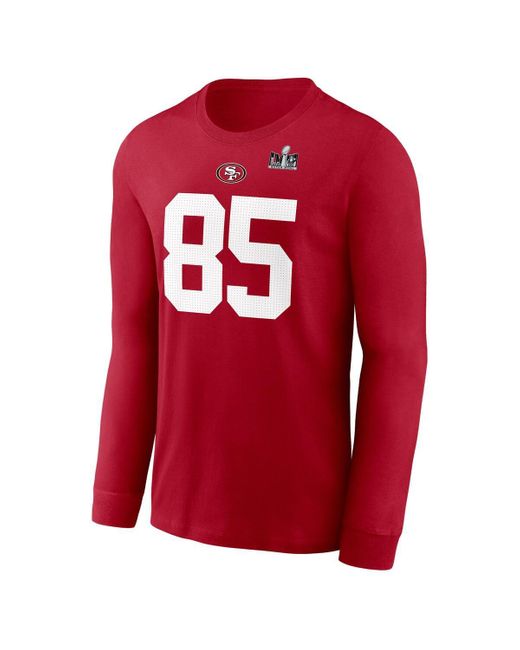 Nike Red George Kittle San Francisco 49ers Super Bowl Lviii Patch Player Name And Number Long Sleeve T-shirt for men