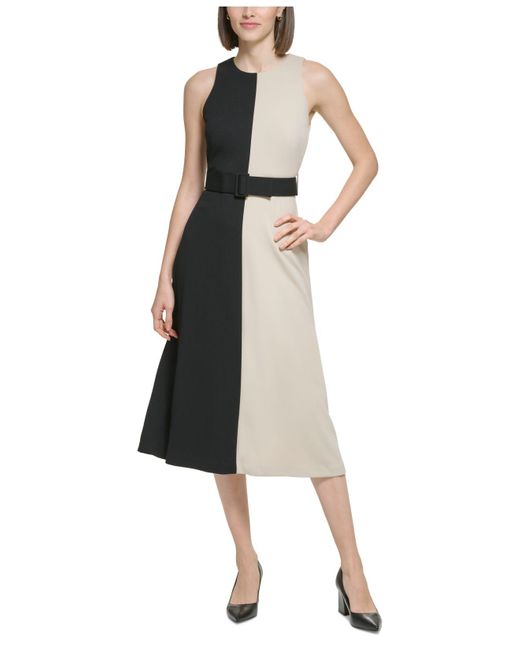 Calvin Klein Colorblocked Jewel-neck Sleeveless Dress | Lyst
