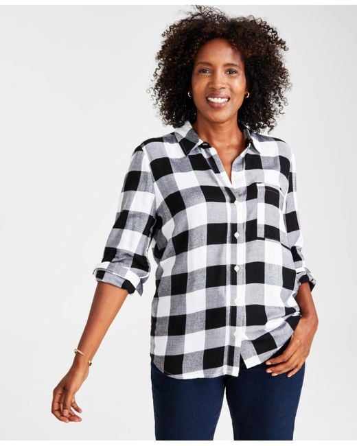 Style & Co. White Perfect Plaid Button-up Shirt