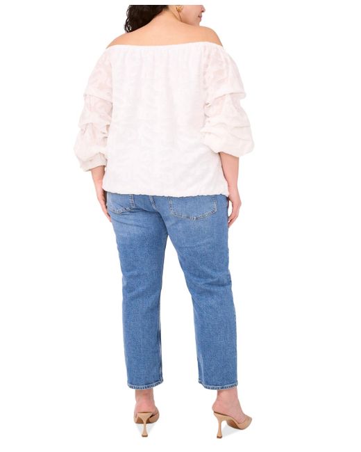 Vince Camuto White Plus Size Off-the-shoulder Bubble-sleeve Top