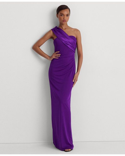 Lauren by Ralph Lauren Purple Satin Sash Column Gown