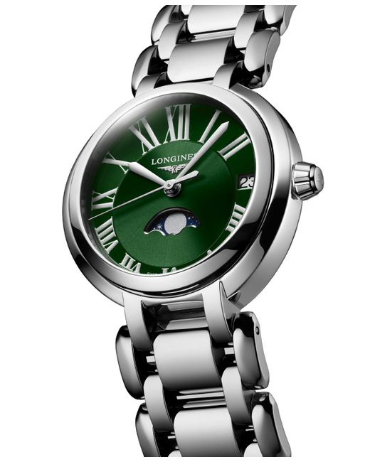 Longines Green Swiss Automatic Primaluna Moonphase Stainless Steel Bracelet Watch 31mm