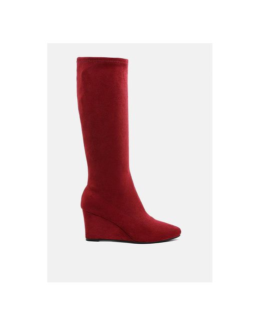 LONDON RAG Red Tulsha Microfiber Wedge Heel Boots