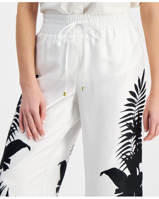 INC International Concepts White Petite Printed Wide-leg Pants