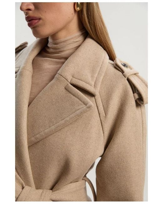 Karen Millen White Wool Tailored Belted Midi Coat