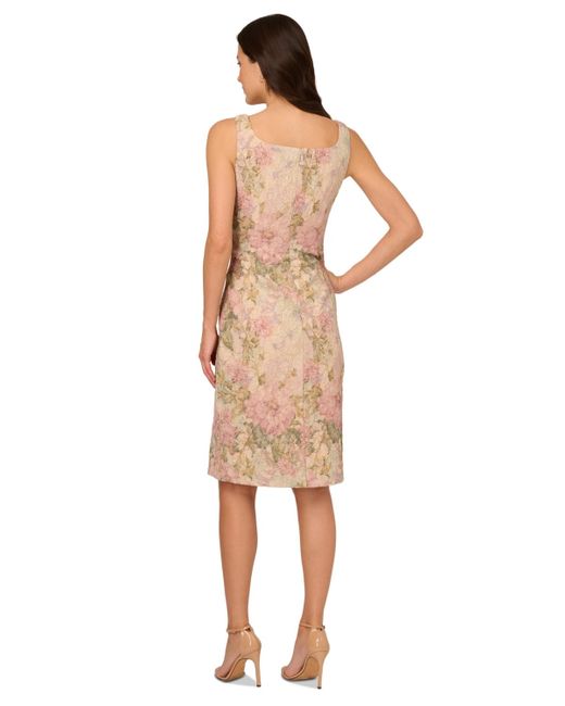 Adrianna Papell White Floral Matelasse Square-neck Dress