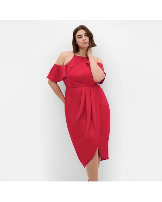 City Chic Plus Size Love Siren Ruffle Shoulder Dress in Red | Lyst