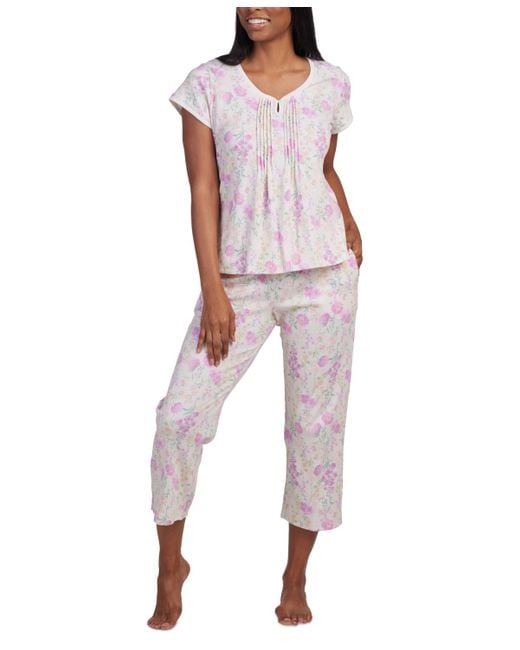 Miss Elaine Red 2-pc. Cropped Floral Pajamas Set