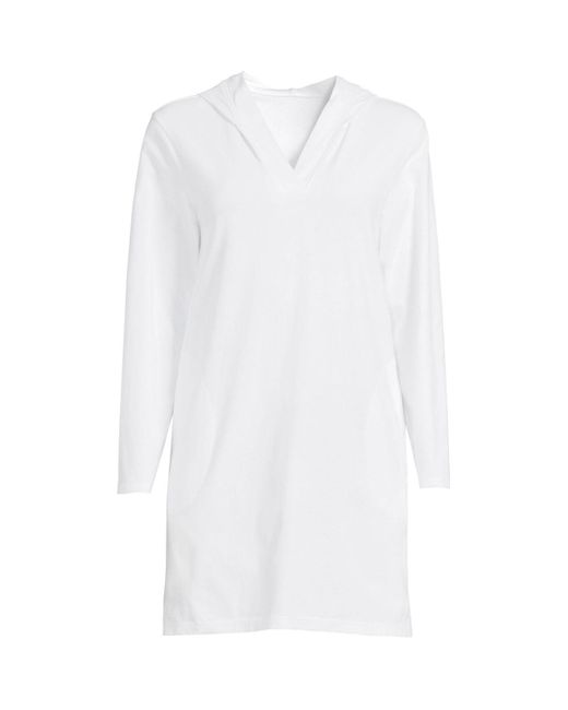 Lands' End Cotton Jersey Long Sleeve Hooded Swim Cover-up Dress in White |  Lyst