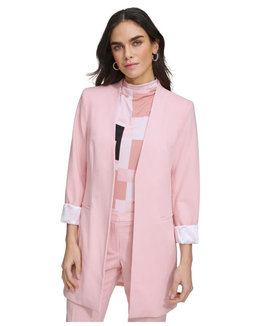Calvin Klein Pink Petite Luxe Open Front 3/4-sleeve Jacket