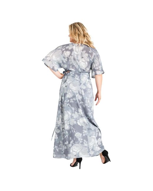 Standards & Practices Blue Plus Size Floral Chiffon Kimono Wrap Dress Maxi Length