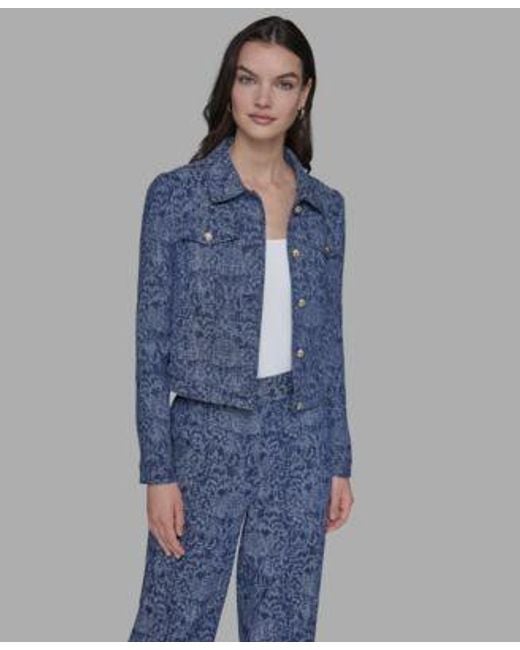 Karl Lagerfeld Blue Printed Denim Button Front Jacket P Xs Xl