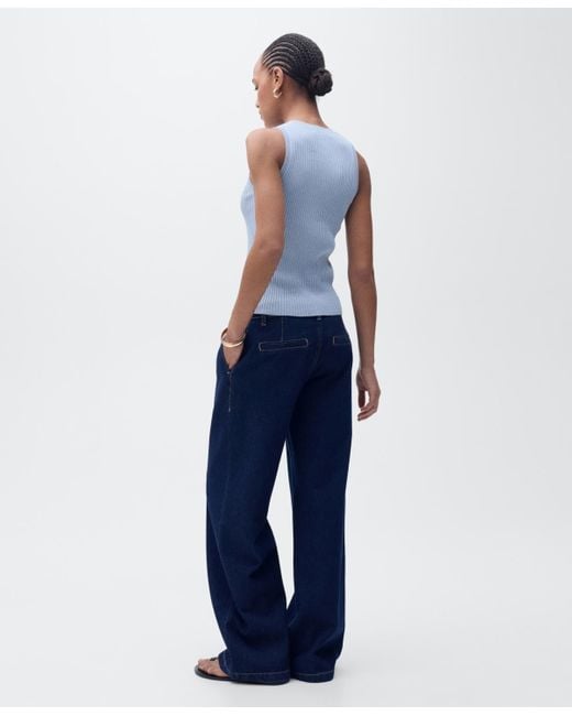 Mango Blue Ribbed Knit Top