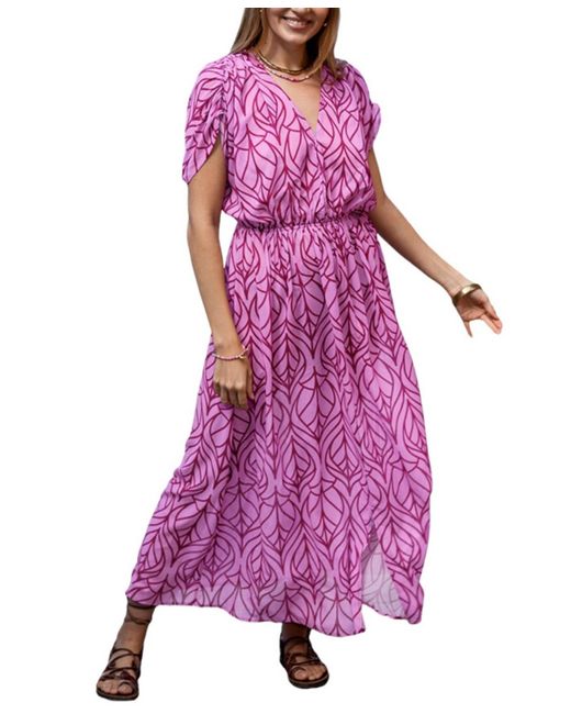 CUPSHE Purple Abstract Leaf Print Maxi Cover-up Beach Dress