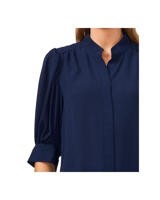 Cece Blue 3/4-sleeve Collared Button Down Top