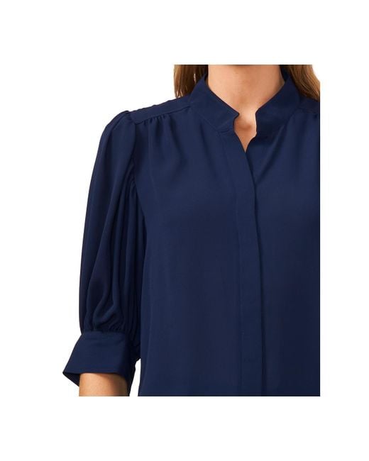 Cece Blue 3/4-sleeve Collared Button Down Top