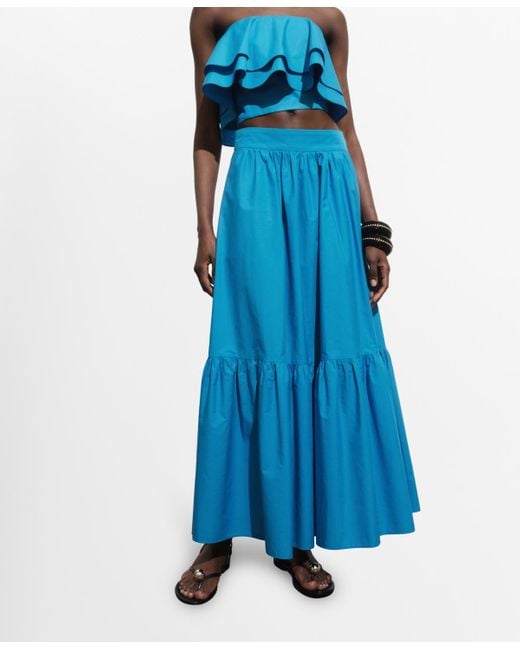 Mango Blue Long Flared Skirt