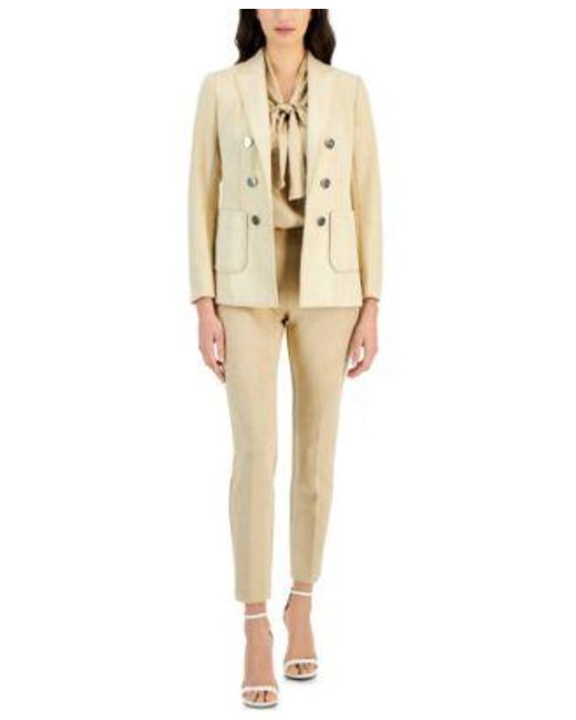 Anne Klein Natural Double Breasted Blazer Pull On Straight Leg Ankle Pants