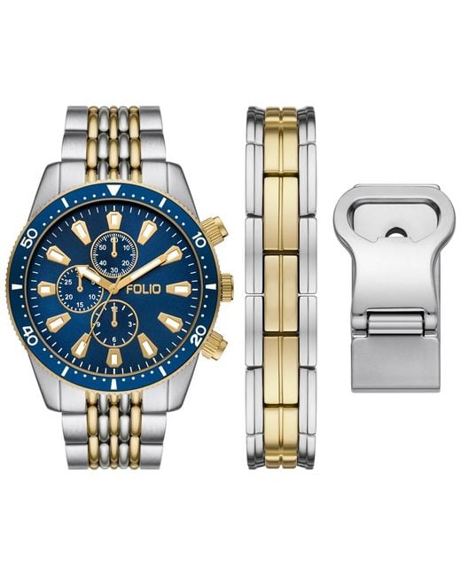 Folio Blue Three Hand 2t Silver-tone for men