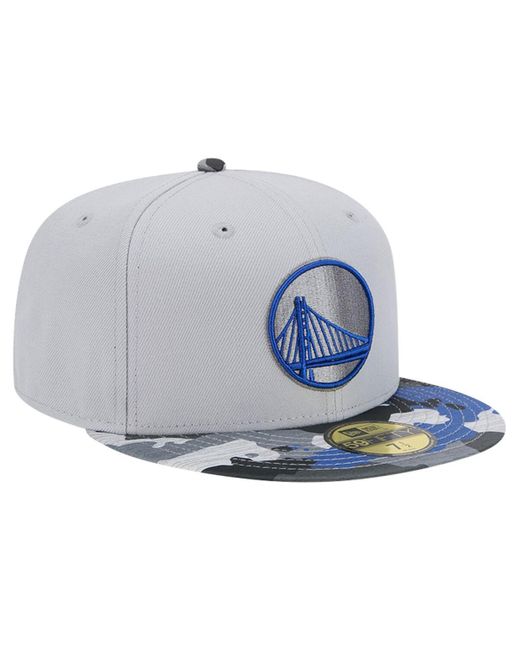 KTZ Blue Gray Golden State Warriors Active Color Camo Visor 59fifty Fitted Hat for men