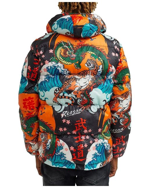 Reason Red Dragon Puffer Jacket for men