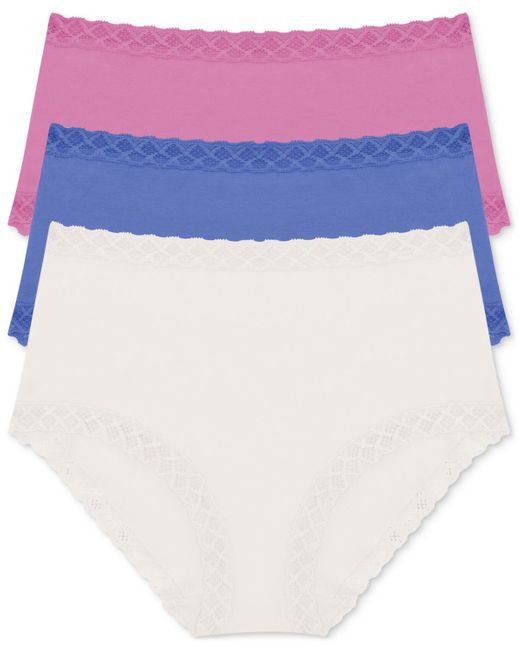 Natori Blue Bliss Lace Trim High Rise Brief Underwear 3-pack 755058mp