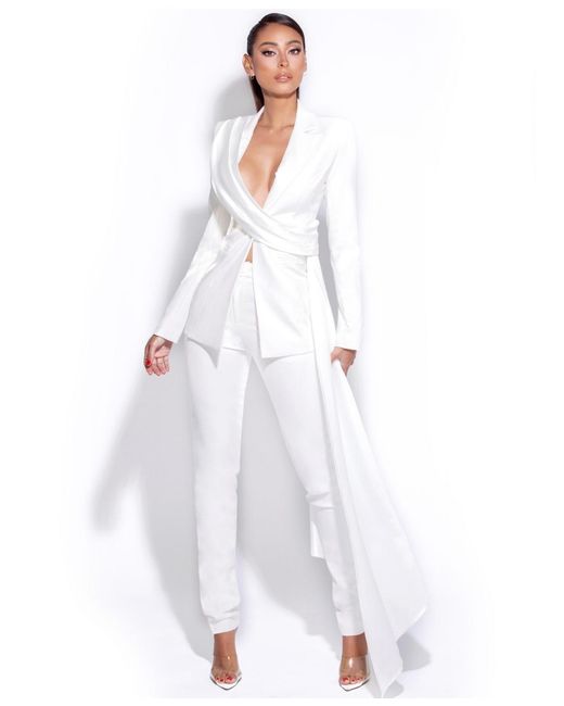 Miss Circle White Vandra Draping Blazer Jacket