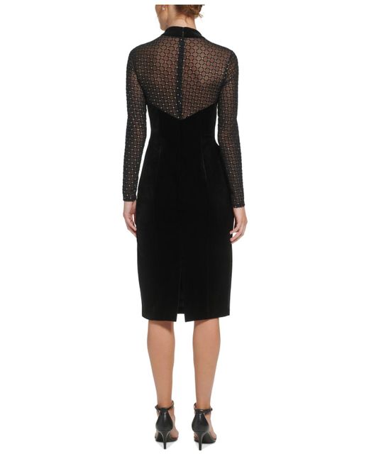 Eliza J Black Petite Velvet Mock-neck Long-sleeve Dress